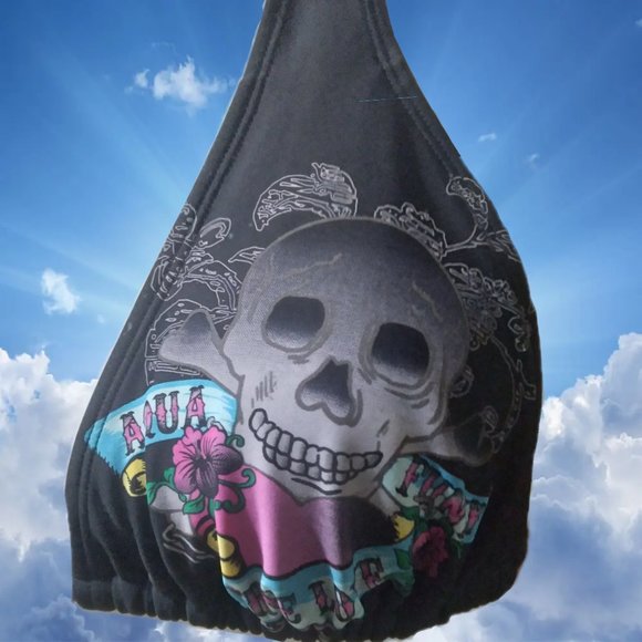 Aqua Funky Gothic Love Skull Bikini Top - Picture 2 of 2